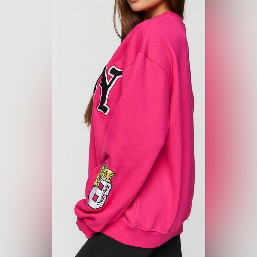 Forever 21 Fleece NY Patch Pullover with Drop Sleeves Large